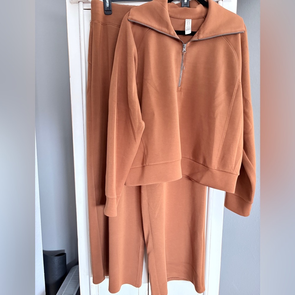 Spanx 2 piece Air Essentials matching set 1X wide leg pants and quarter zip top